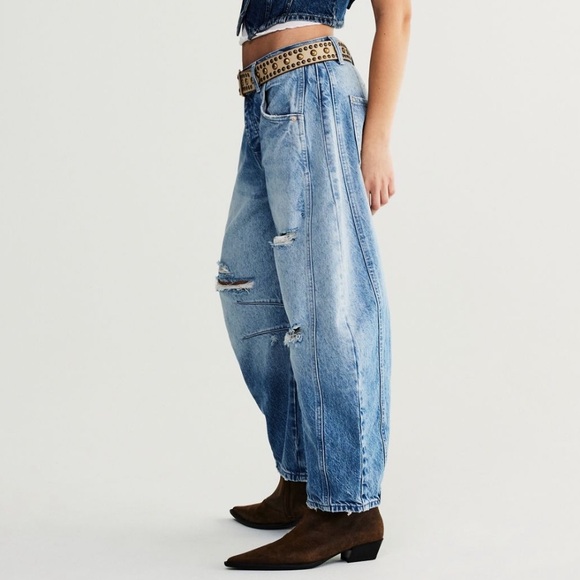 Free People Good Luck Mid-Rise Barrel Jeans in Barnyard Blue - Picture 5 of 13